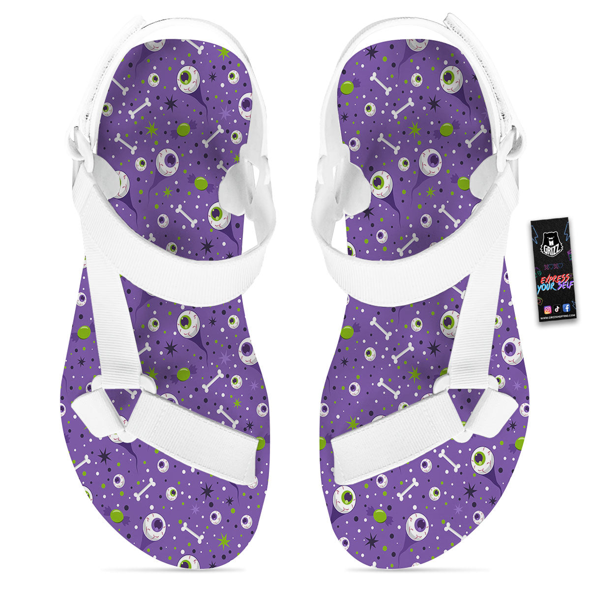 Eyeball Halloween Print Pattern White Open Toe Sandals-grizzshop