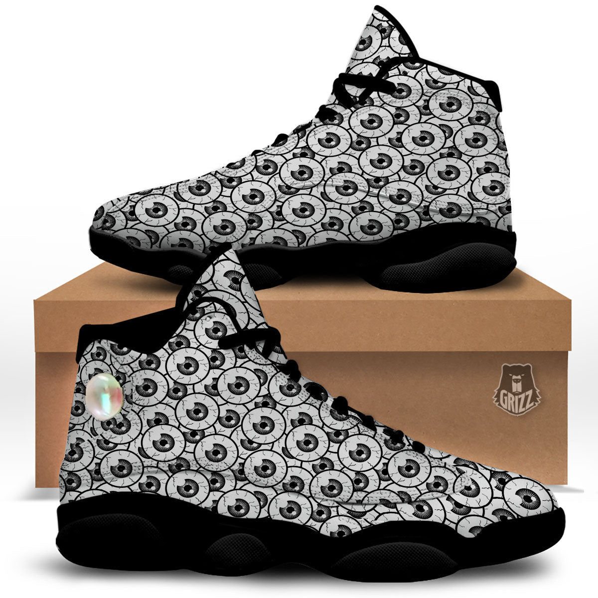 Eyeball Print Pattern Black Basketball Shoes-grizzshop