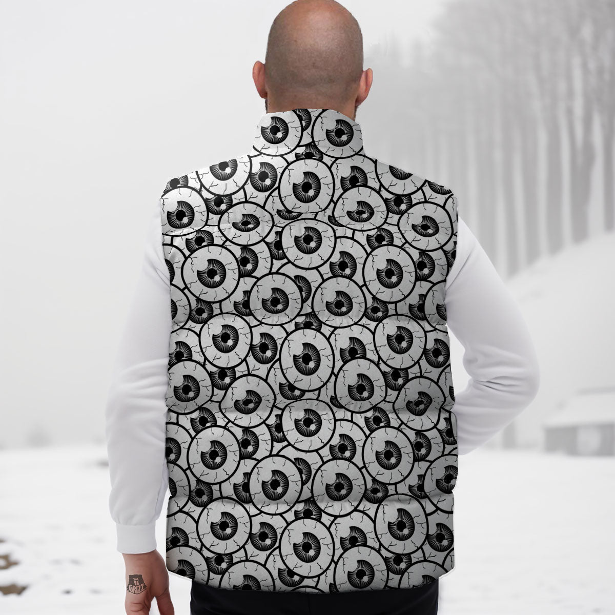 Eyeball Print Pattern Down Vest-grizzshop