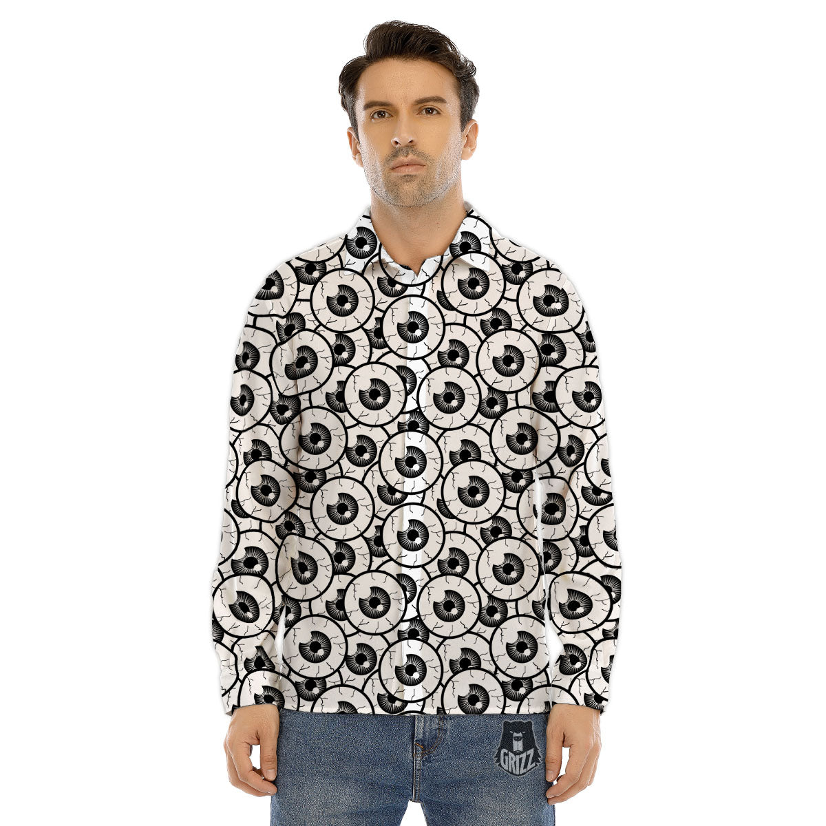 Eyeball Print Pattern Men's Dress Shirts-grizzshop