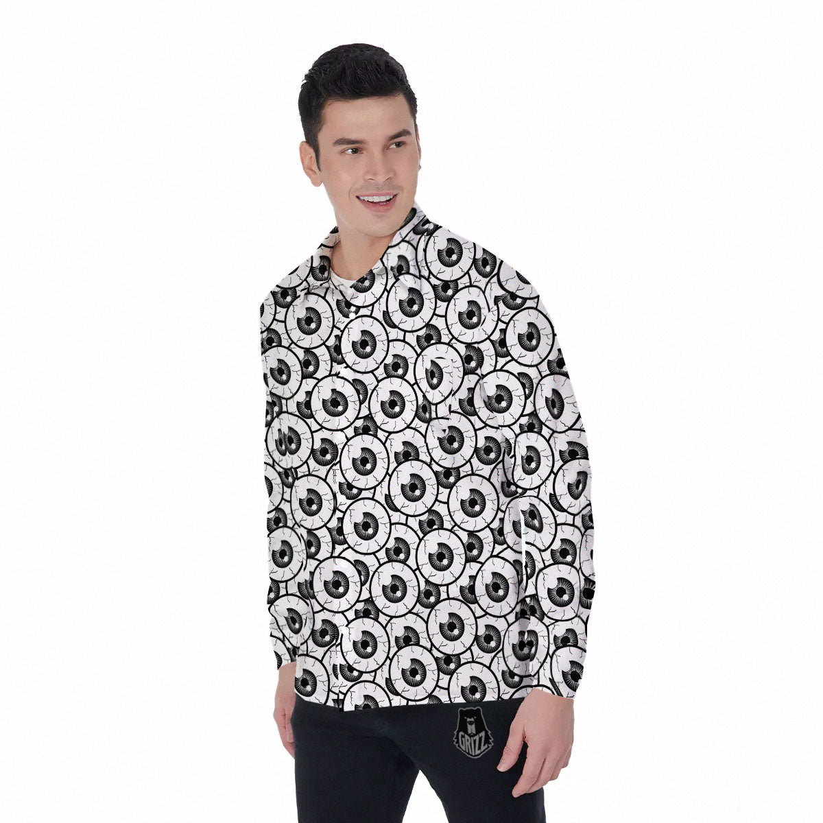 Eyeball Print Pattern Men's Long Sleeve Shirts-grizzshop