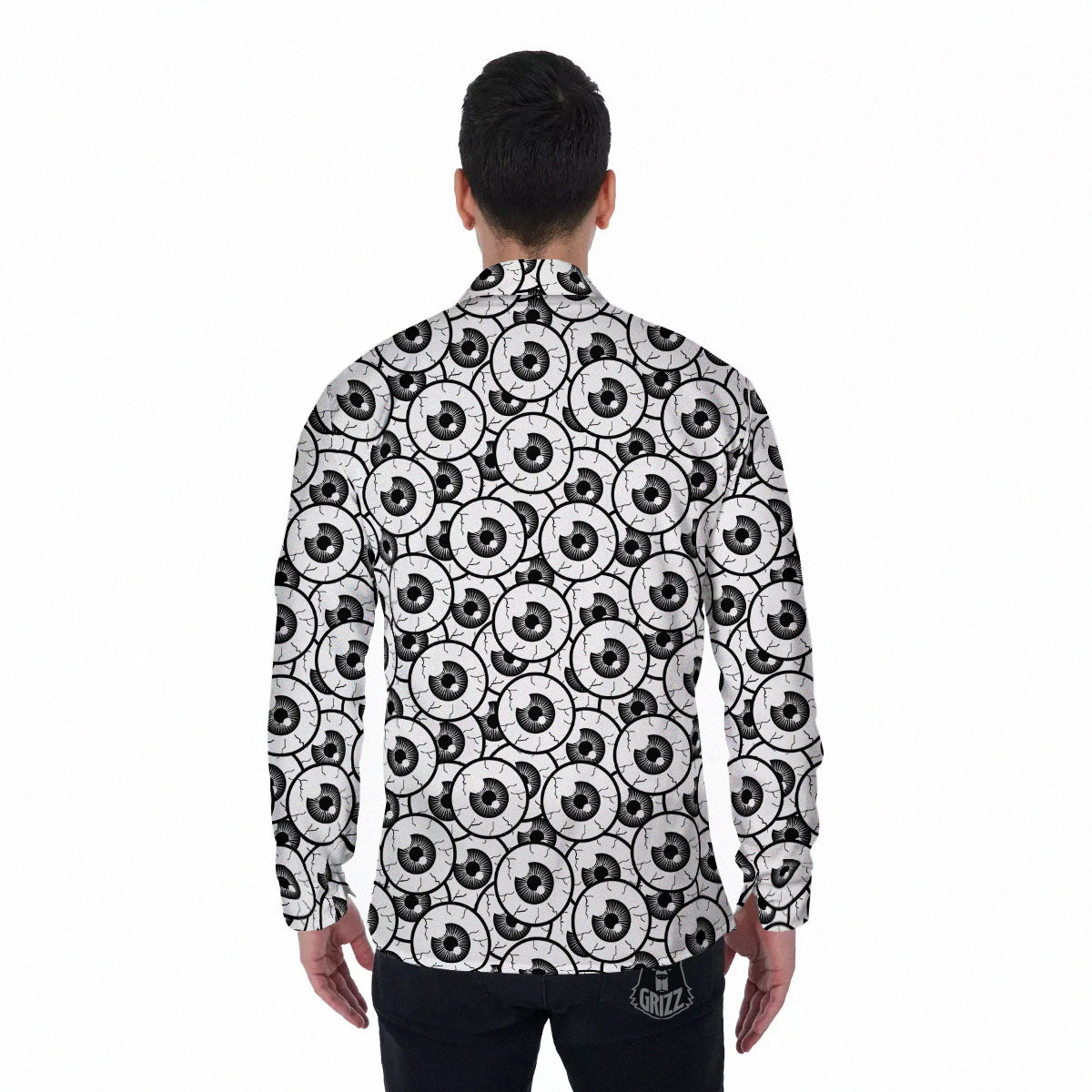 Eyeball Print Pattern Men's Long Sleeve Shirts-grizzshop