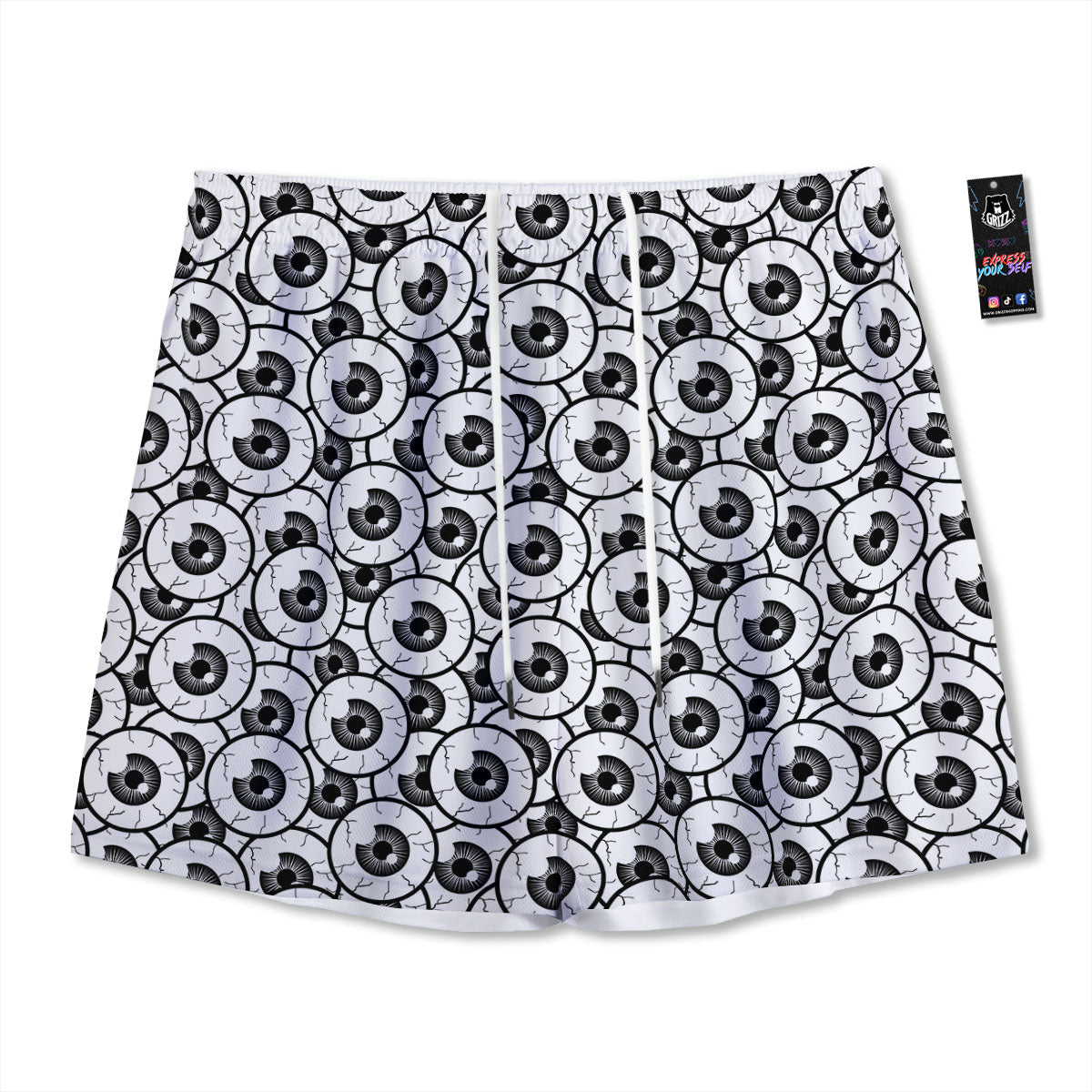 Eyeball Print Pattern Mesh Shorts-grizzshop