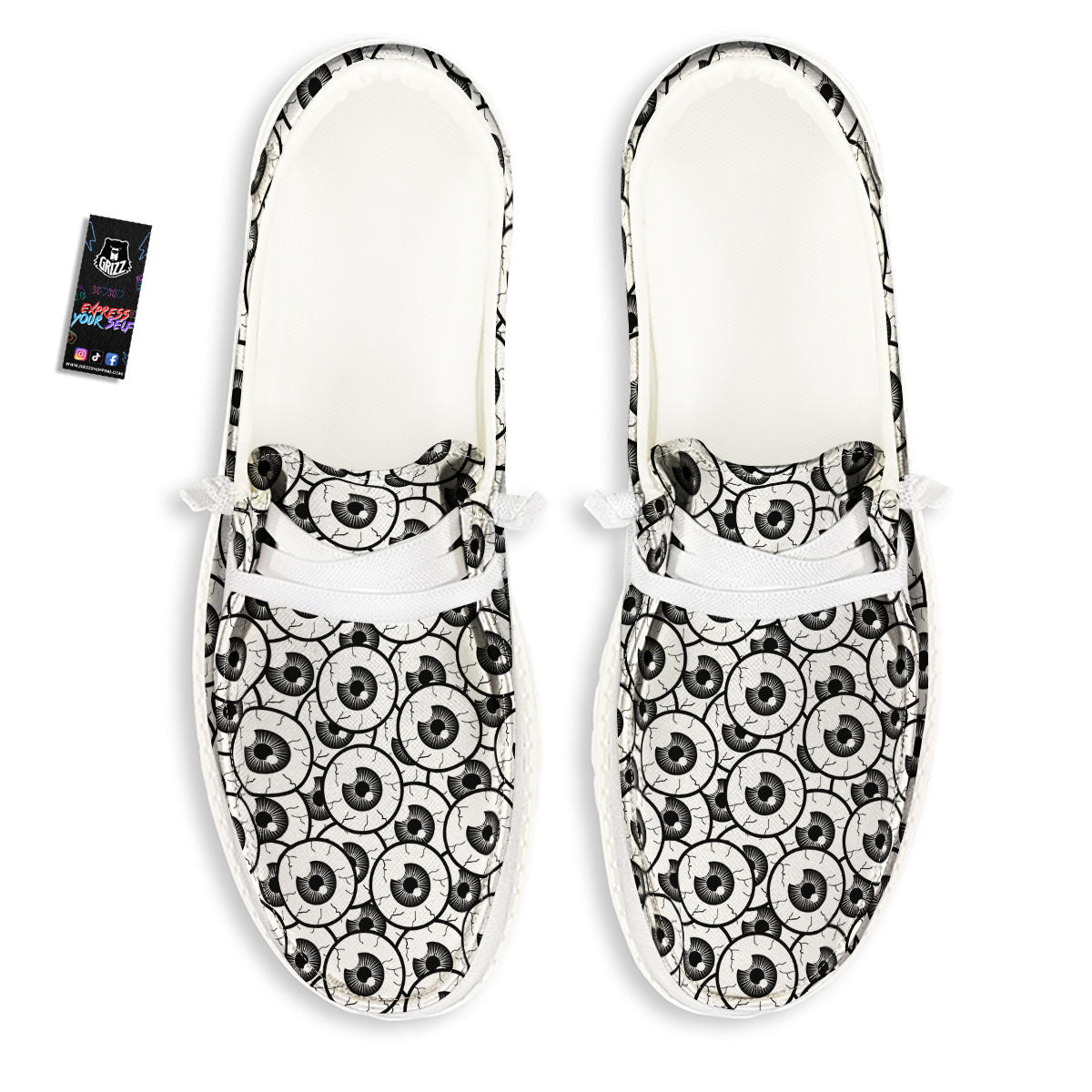 Eyeball Print Pattern White Loafers-grizzshop