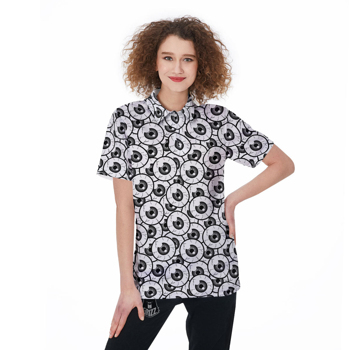 Eyeball Print Pattern Women's Golf Shirts-grizzshop