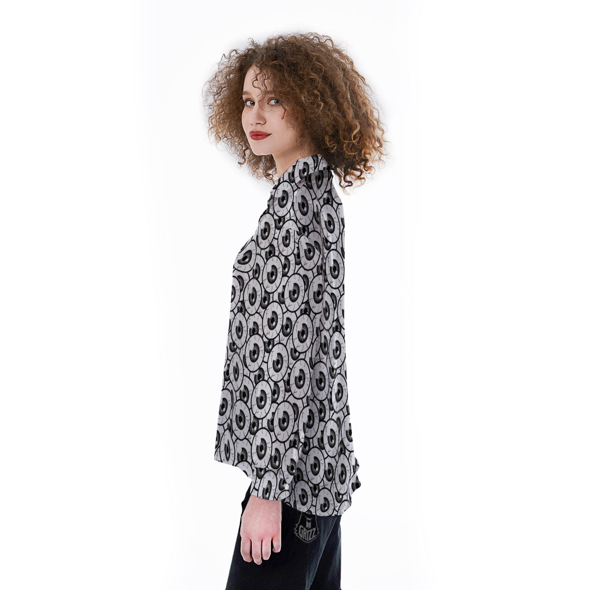 Eyeball Print Pattern Women's Long Sleeve Shirts-grizzshop