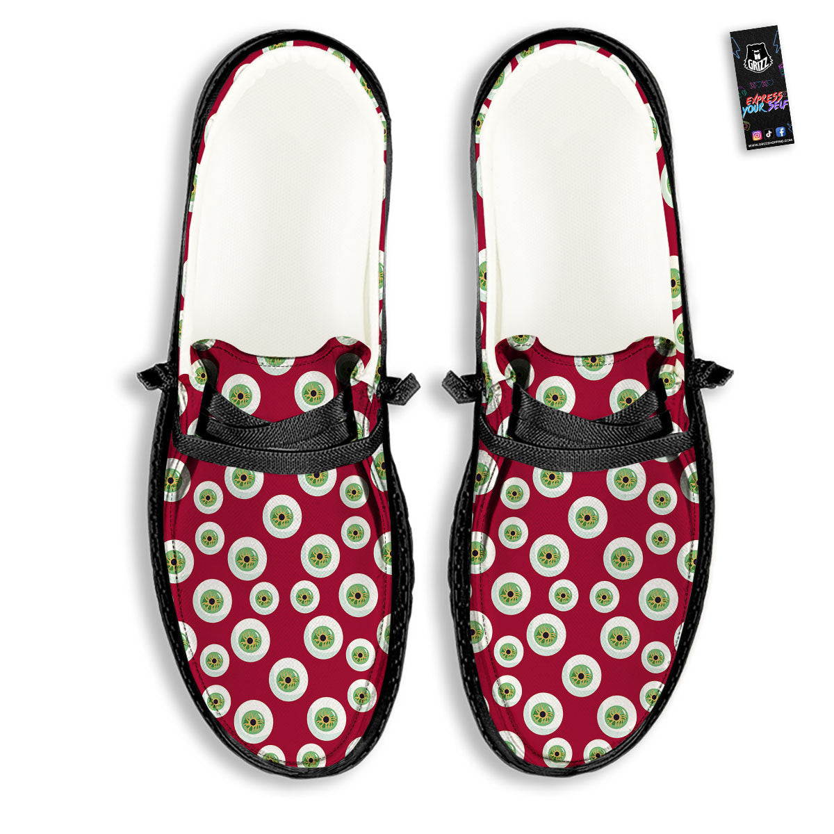 Eyeball Red Creepy Print Pattern Black Loafers-grizzshop