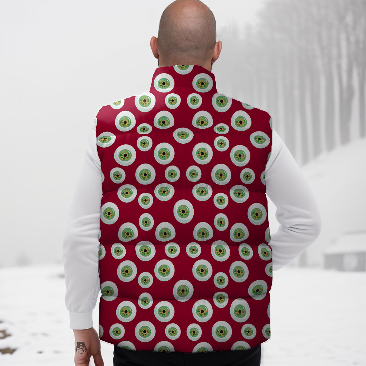 Eyeball Red Creepy Print Pattern Down Vest-grizzshop