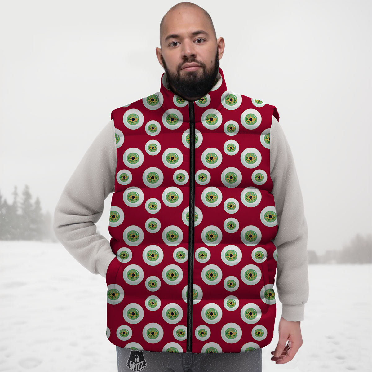 Eyeball Red Creepy Print Pattern Down Vest-grizzshop