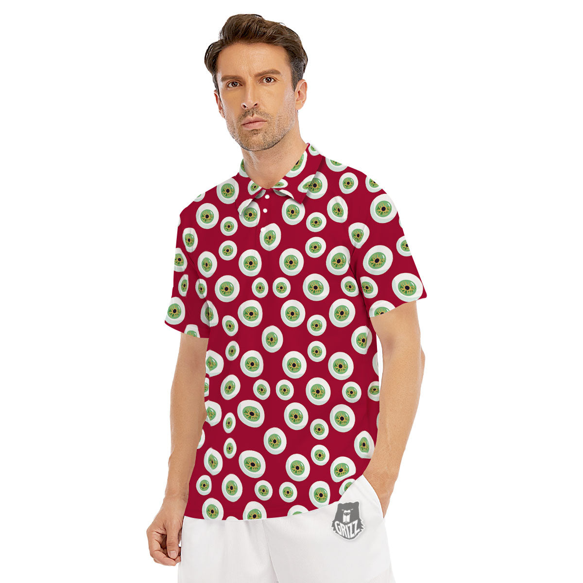 Eyeball Red Creepy Print Pattern Men's Golf Shirts-grizzshop