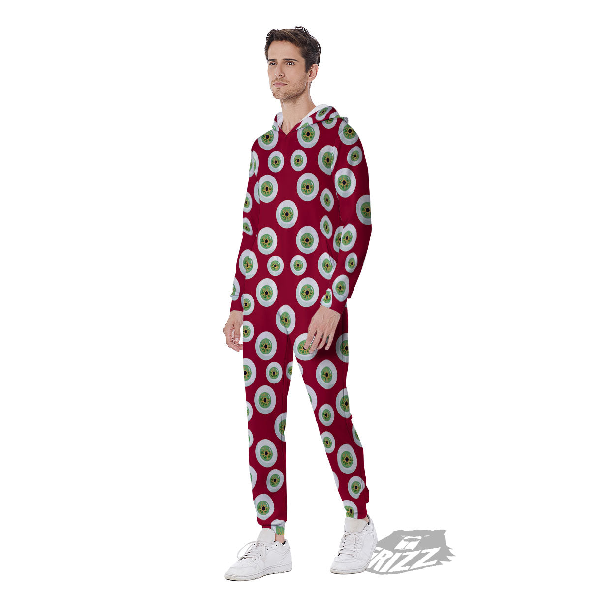 Eyeball Red Creepy Print Pattern Men's Jumpsuit-grizzshop