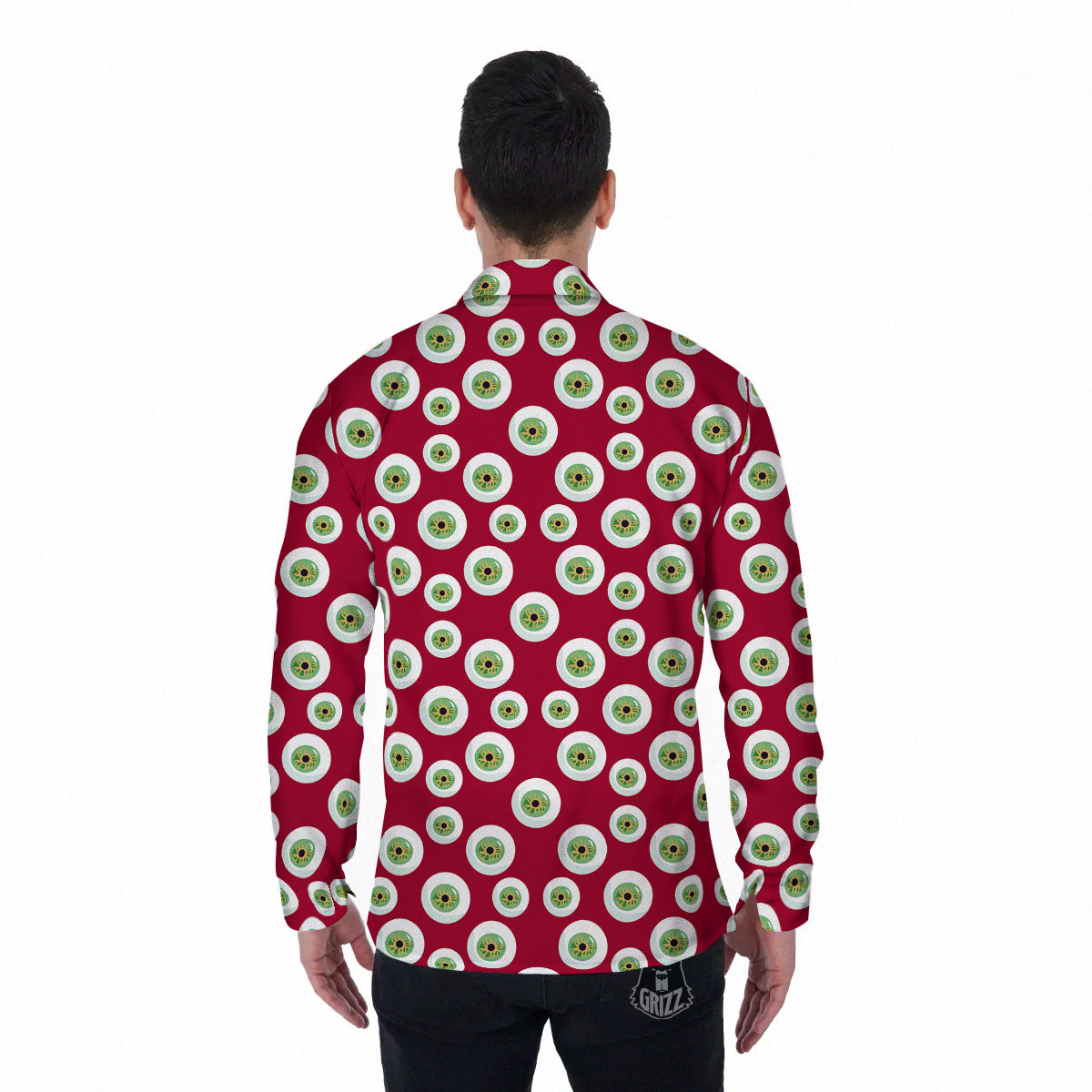 Eyeball Red Creepy Print Pattern Men's Long Sleeve Shirts-grizzshop