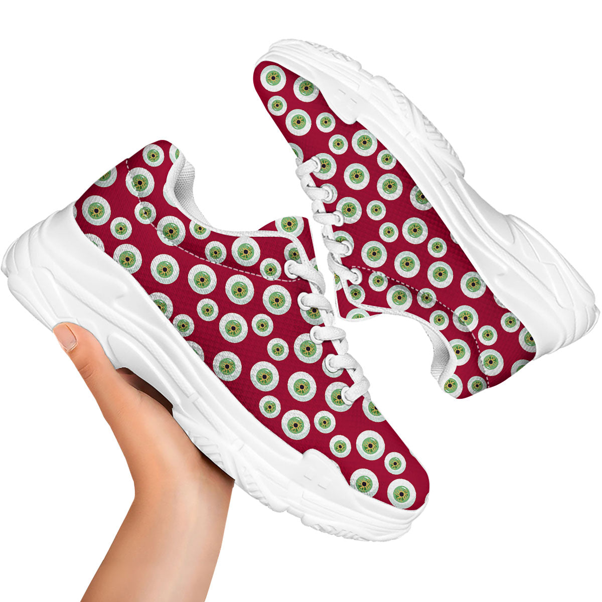 Eyeball Red Creepy Print Pattern White Chunky Shoes-grizzshop