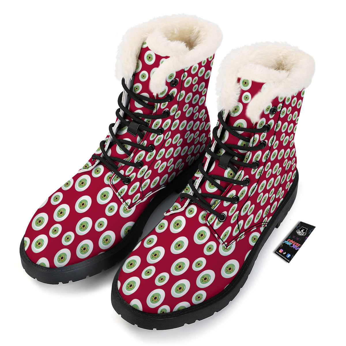 Eyeball Red Creepy Print Pattern Winter Boots-grizzshop