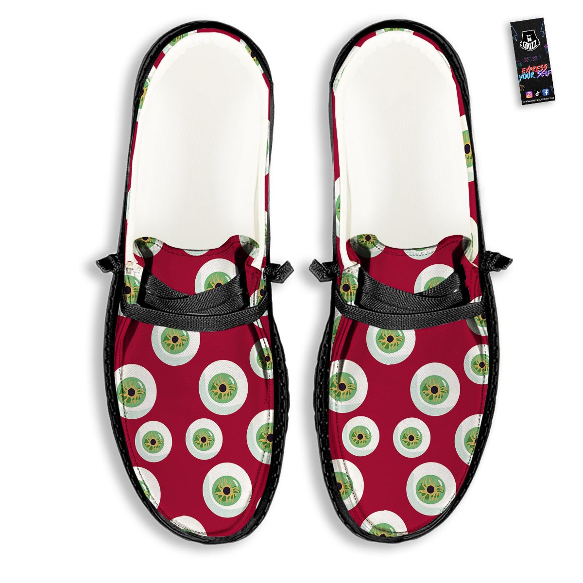 Eyeball Scary Red Print Pattern Black Loafers-grizzshop