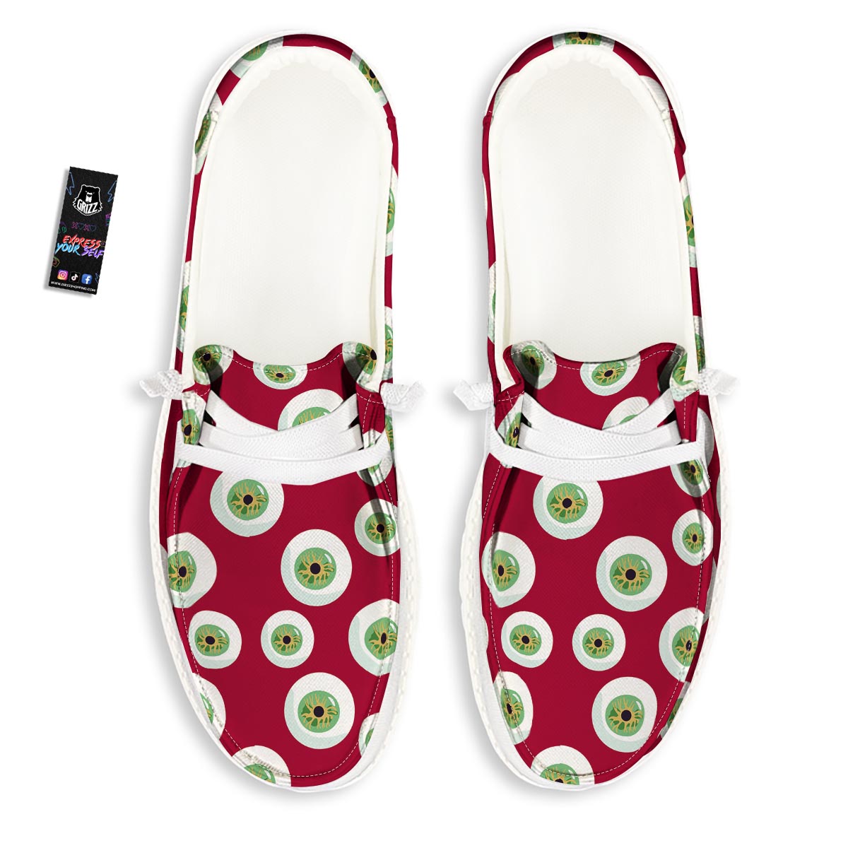 Eyeball Scary Red Print Pattern Black Loafers-grizzshop