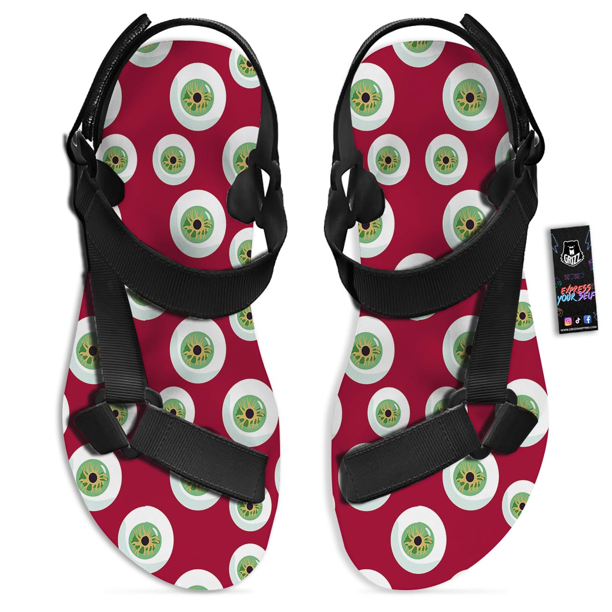 Eyeball Scary Red Print Pattern Black Open Toe Sandals-grizzshop