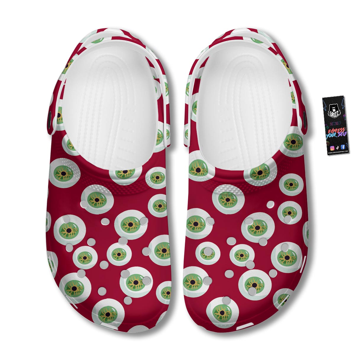 Eyeball Scary Red Print Pattern Clog-grizzshop