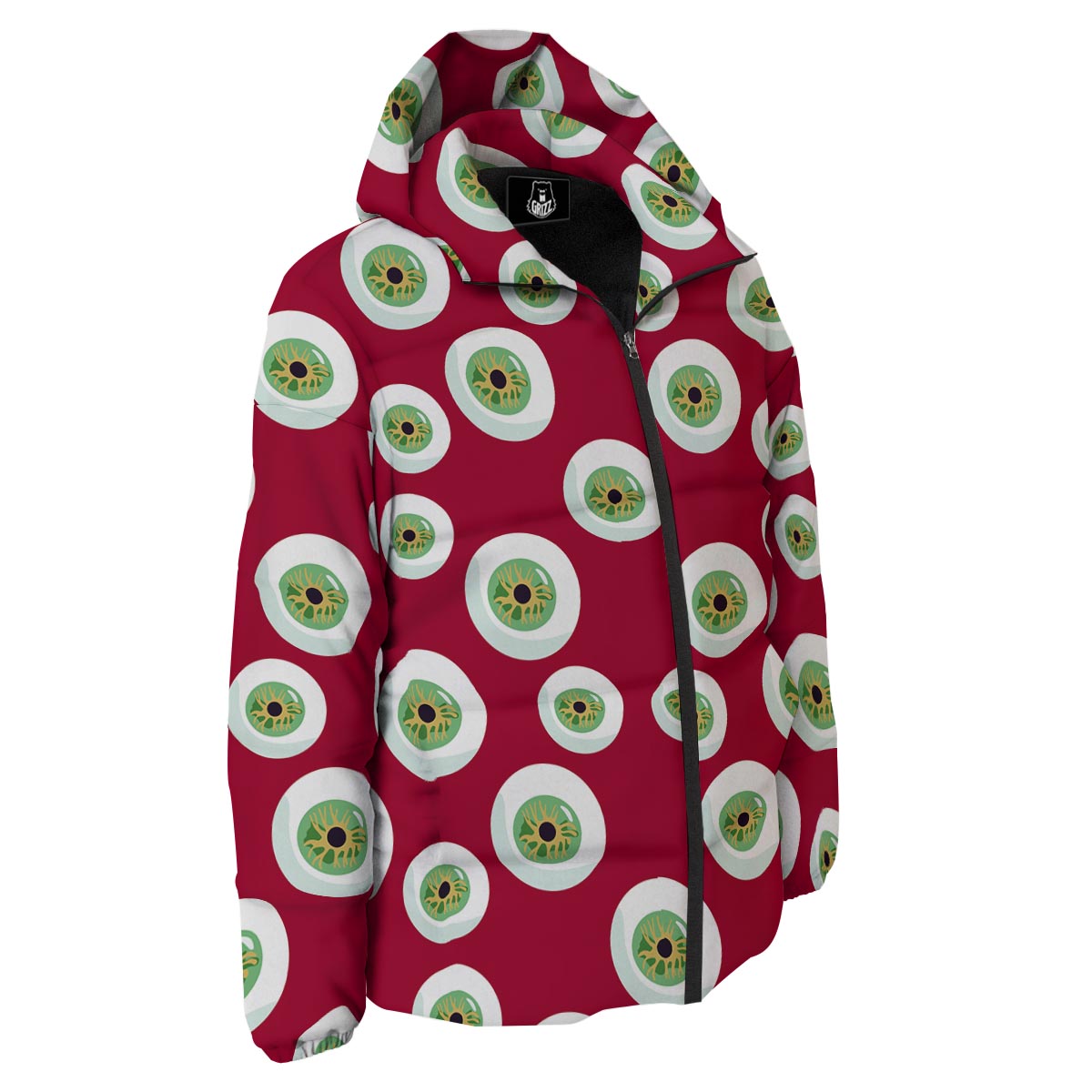 Eyeball Scary Red Print Pattern Down Jacket-grizzshop