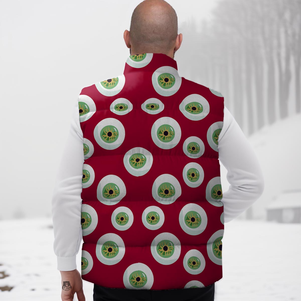 Eyeball Scary Red Print Pattern Down Vest-grizzshop