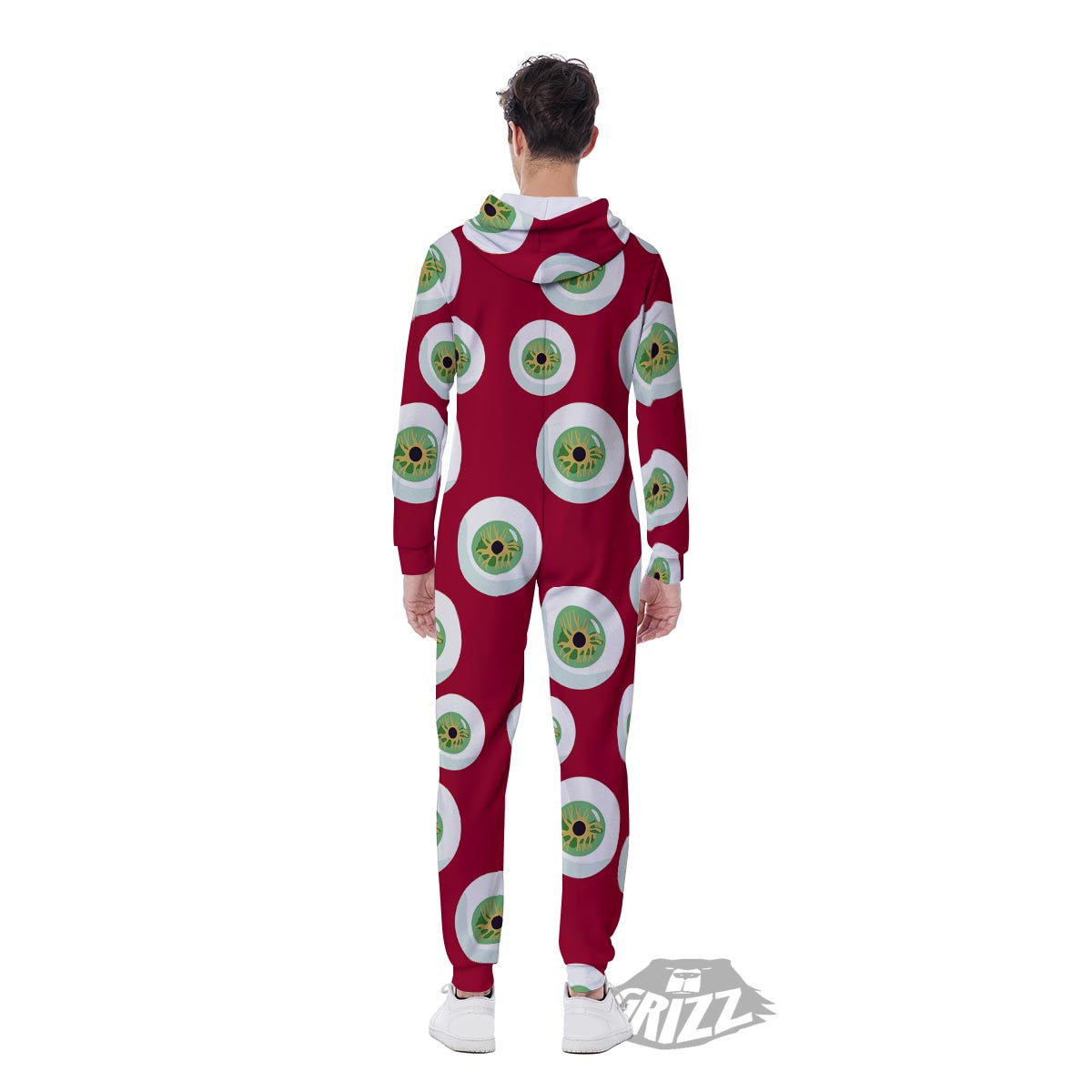 Eyeball Scary Red Print Pattern Men's Jumpsuit-grizzshop