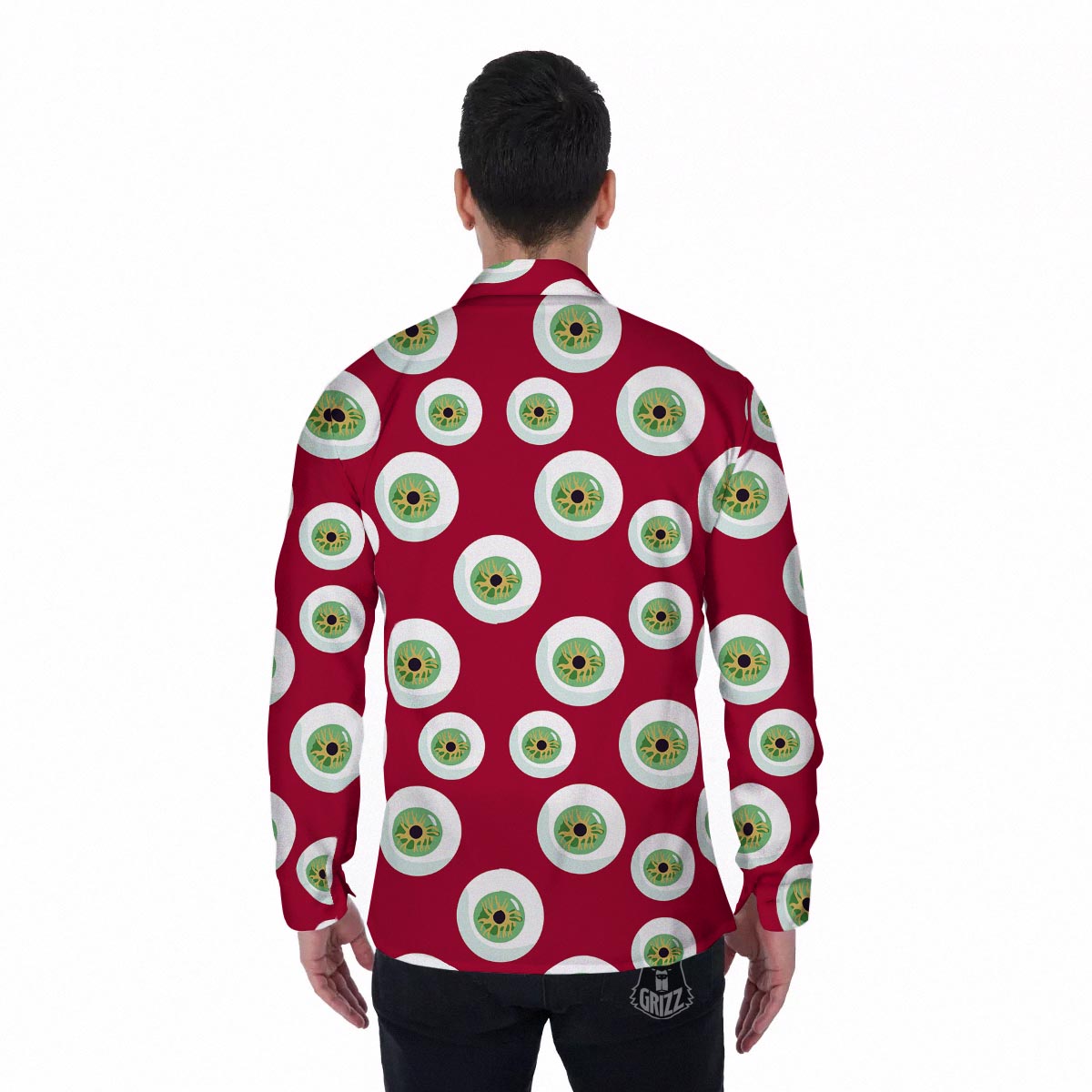 Eyeball Scary Red Print Pattern Men's Long Sleeve Shirts-grizzshop
