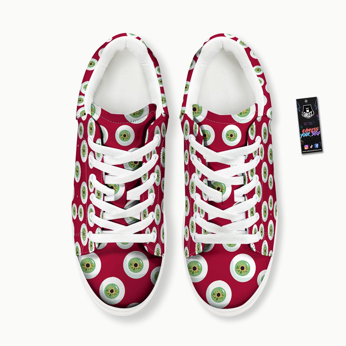 Eyeball Scary Red Print Pattern Platform Shoes-grizzshop
