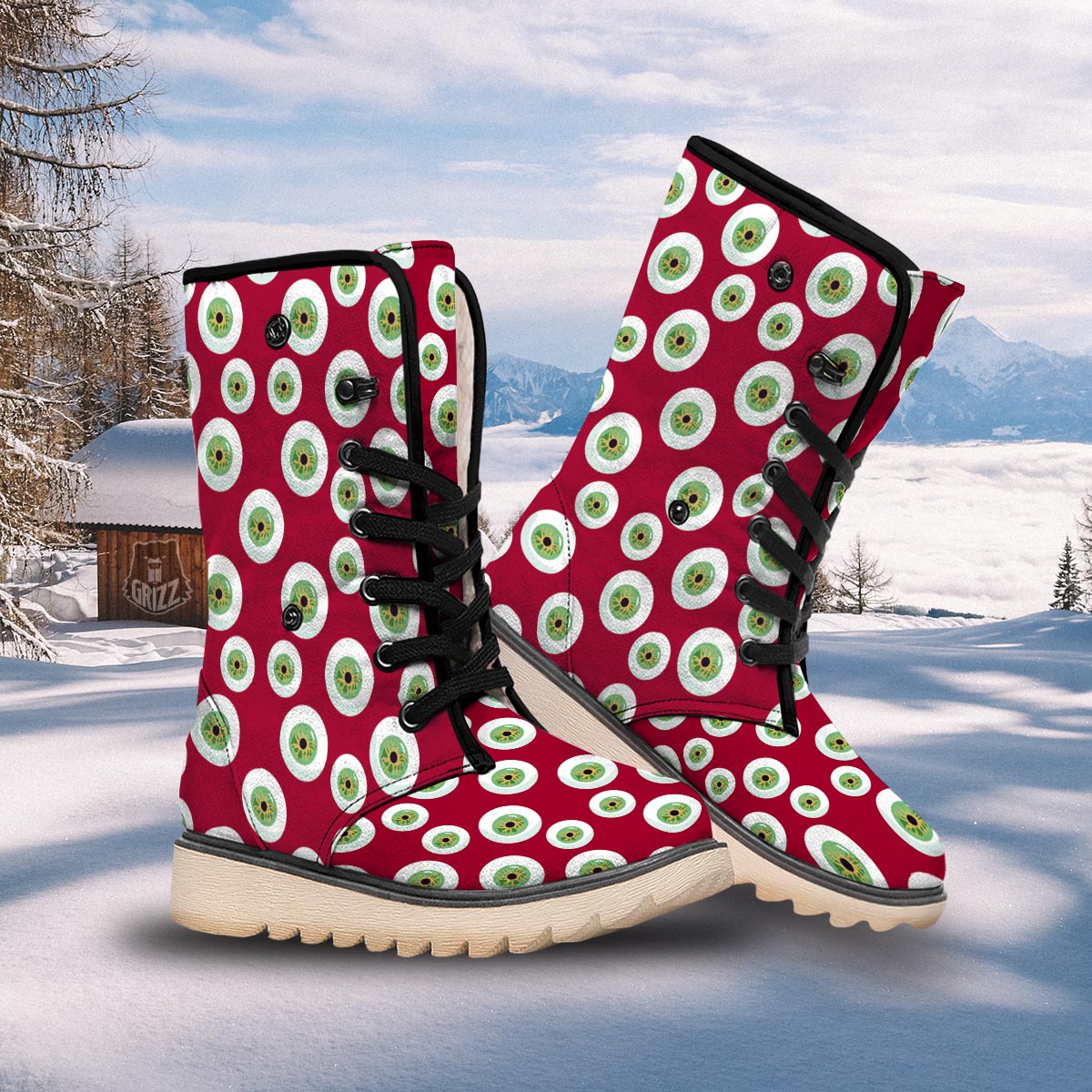 Eyeball Scary Red Print Pattern Snow Boots-grizzshop