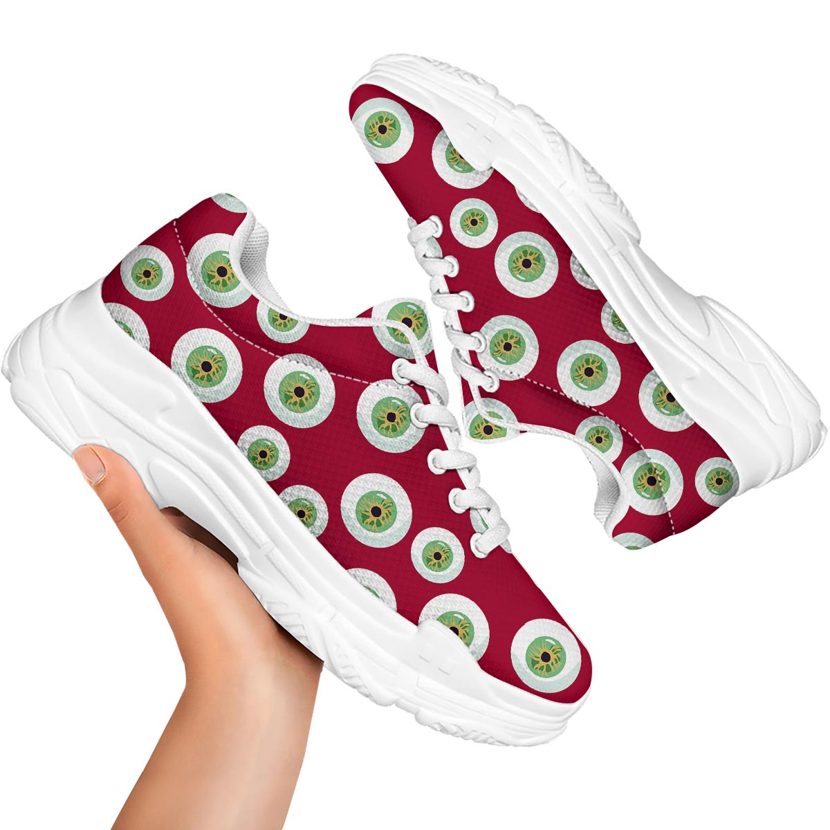 Eyeball Scary Red Print Pattern White Chunky Shoes-grizzshop