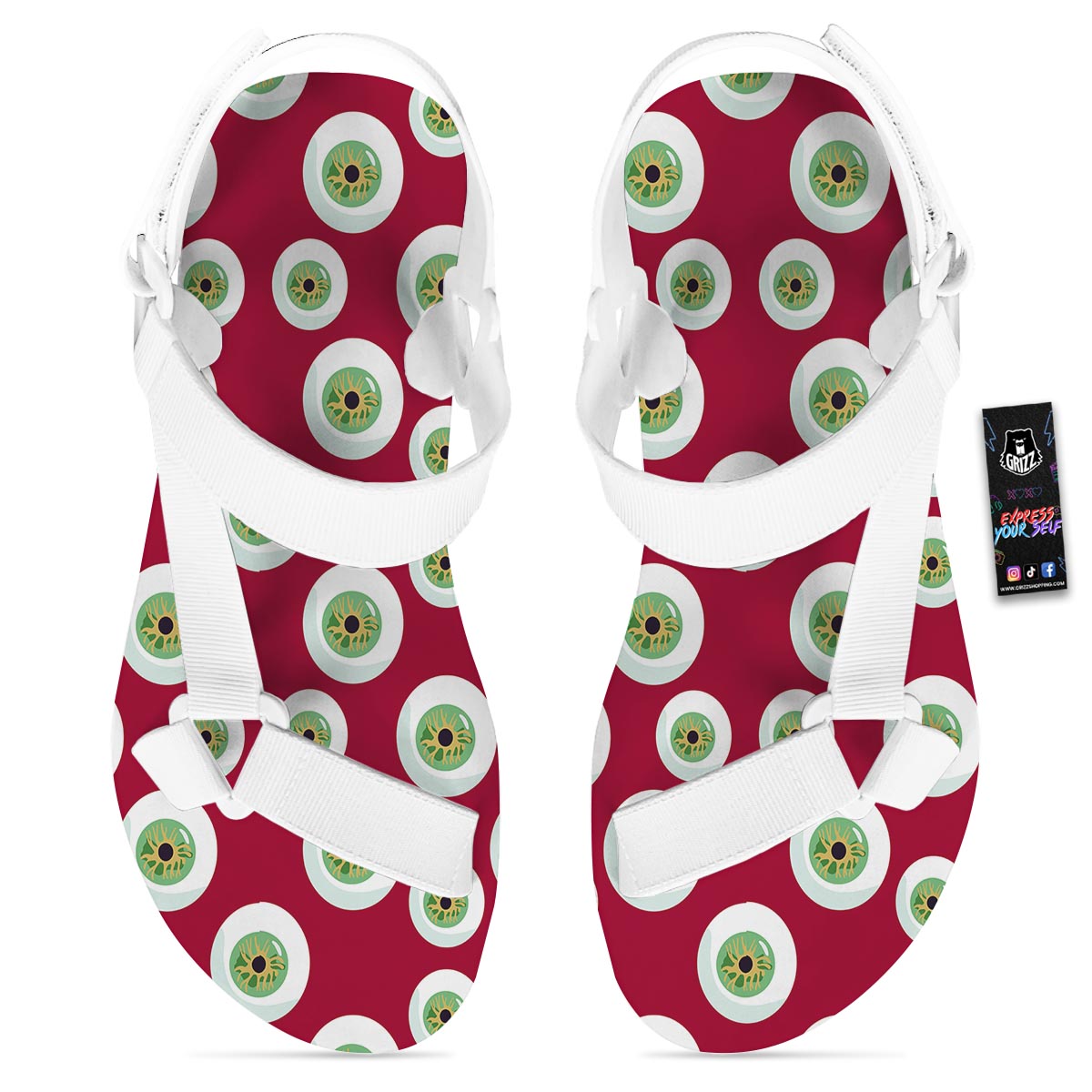 Eyeball Scary Red Print Pattern White Open Toe Sandals-grizzshop