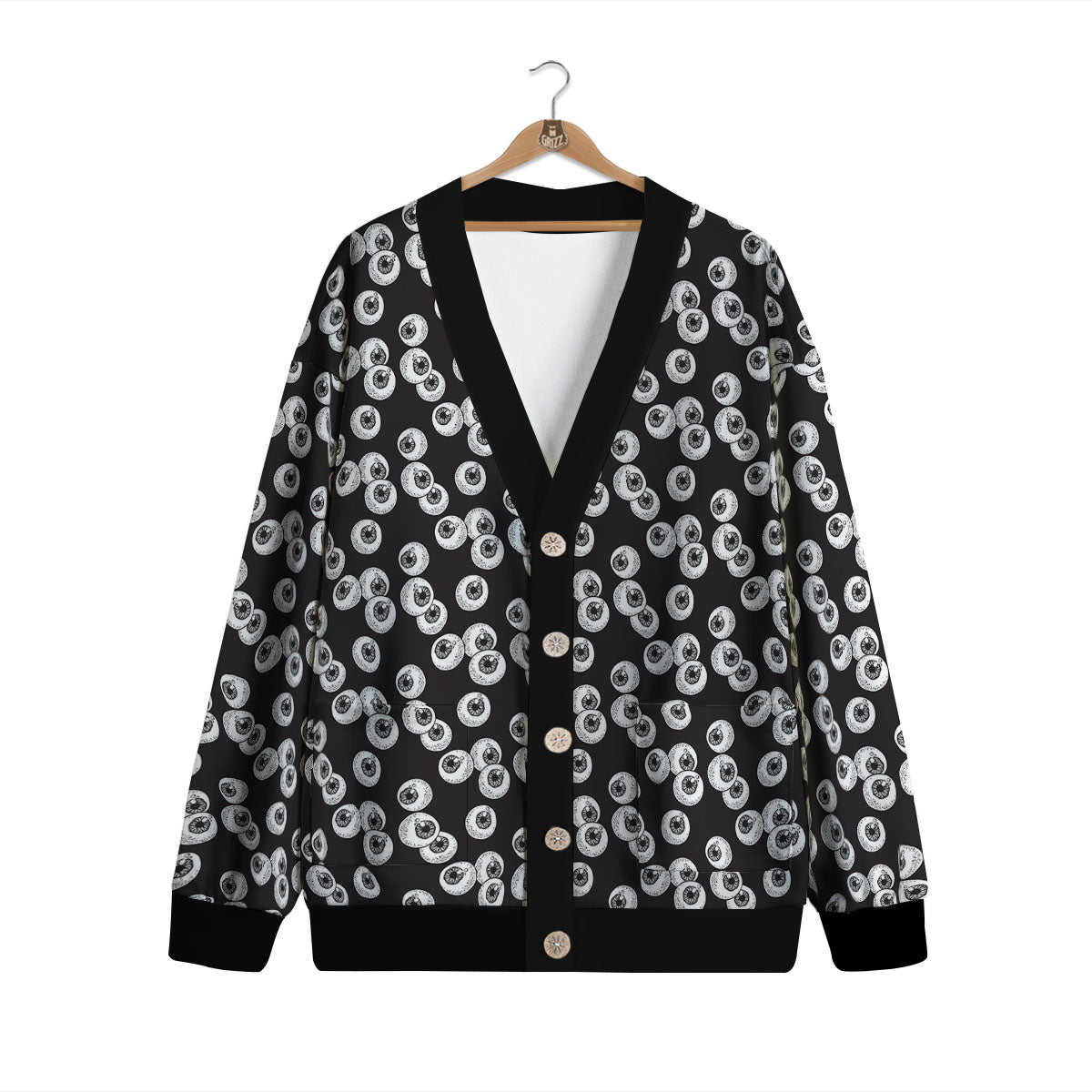 Eyeball White And Black Print Pattern Cardigan-grizzshop
