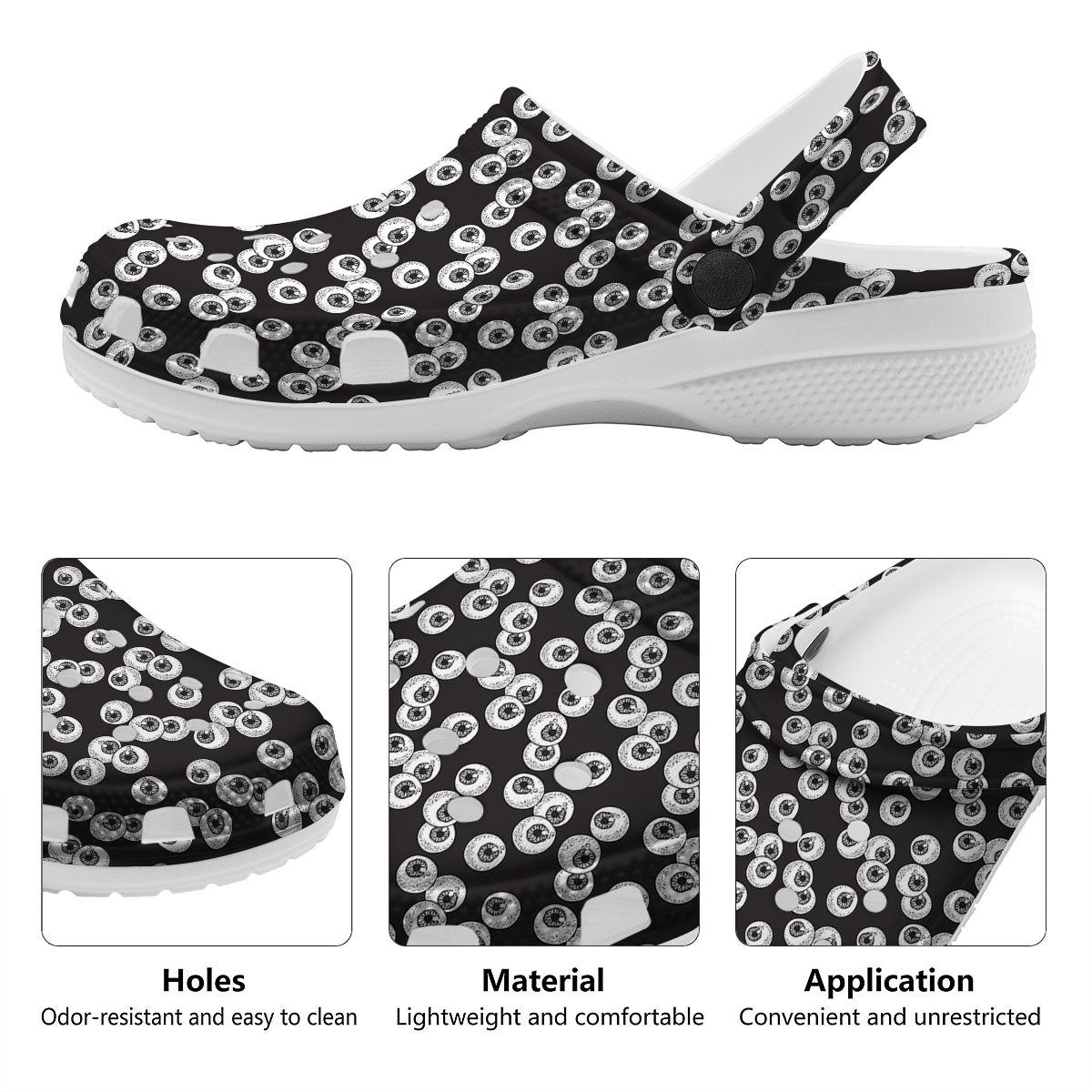 Eyeball White And Black Print Pattern Clog-grizzshop