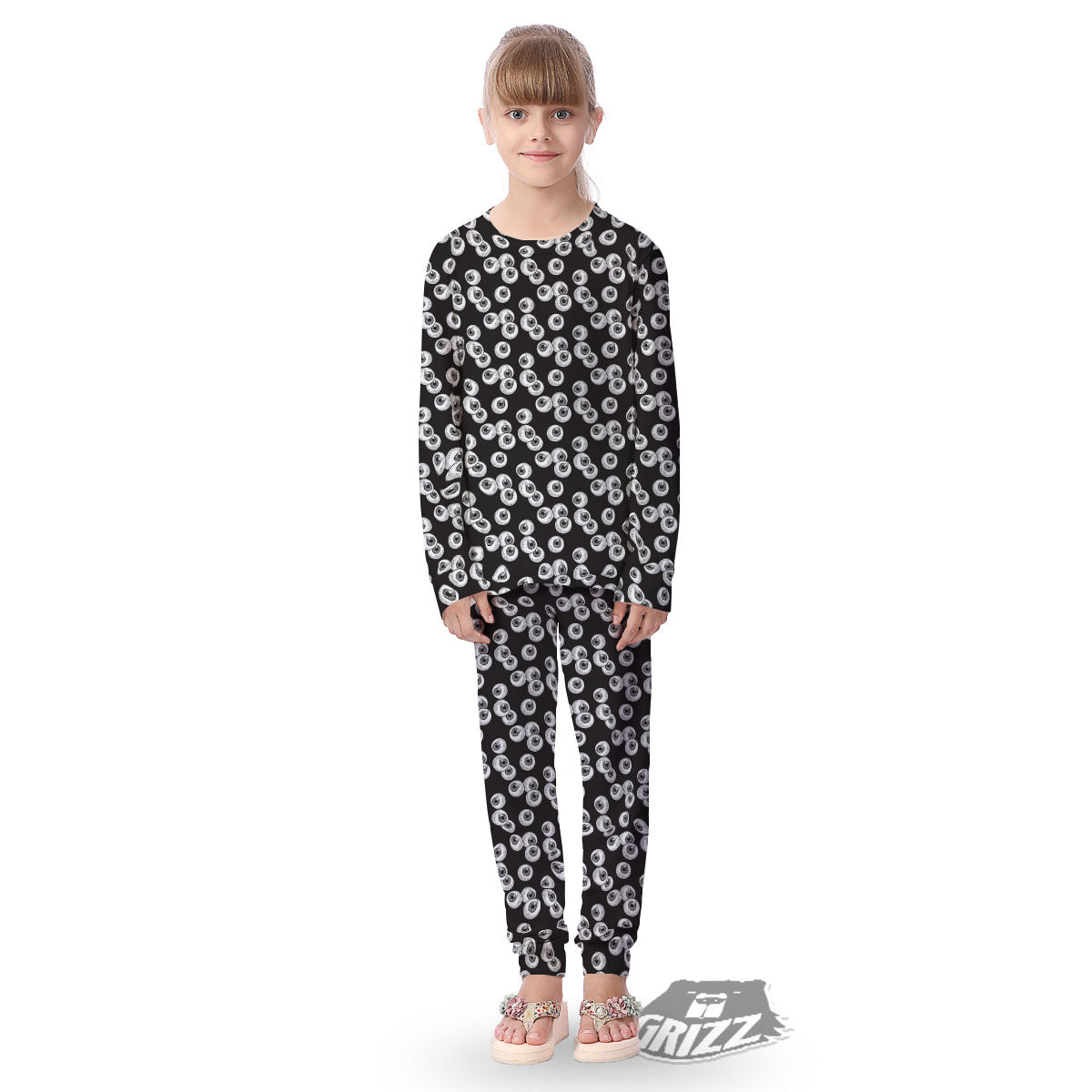 Eyeball White And Black Print Pattern Kid's Pajamas-grizzshop