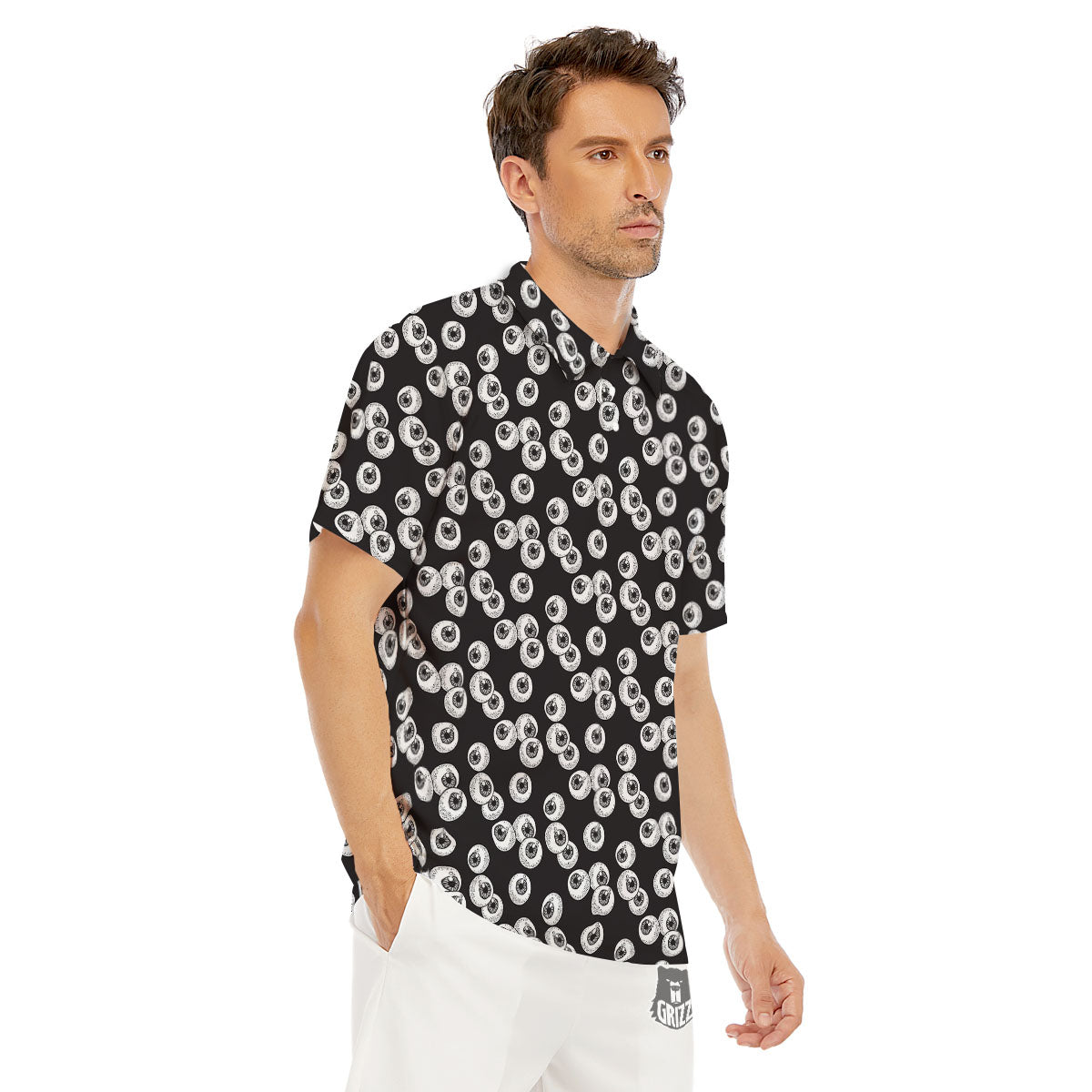 Eyeball White And Black Print Pattern Men's Golf Shirts-grizzshop