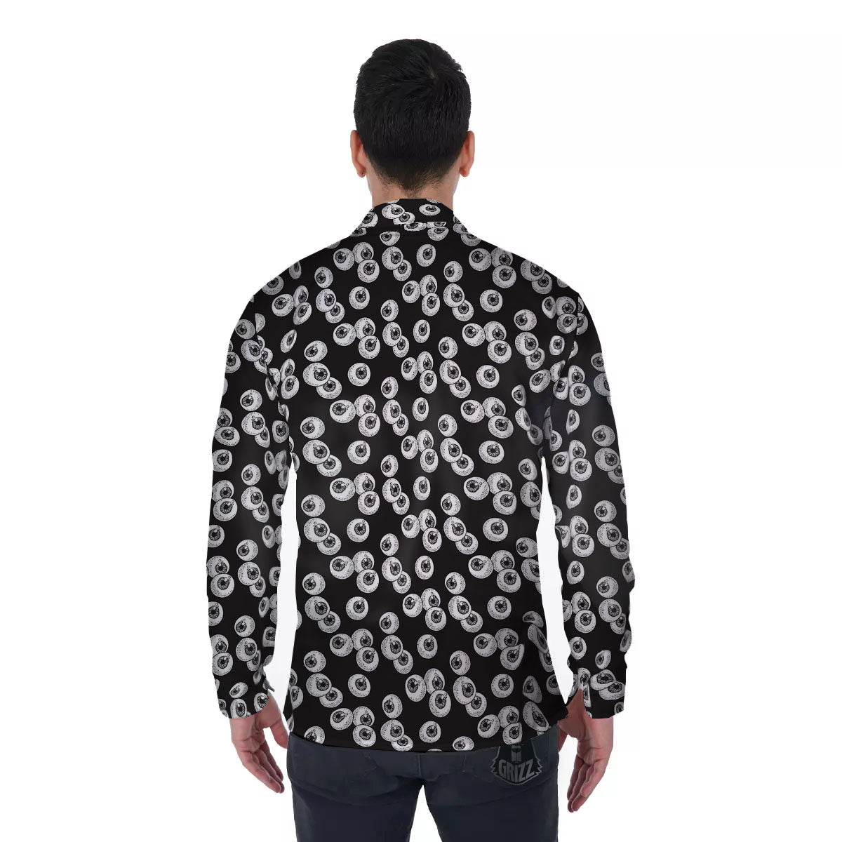 Eyeball White And Black Print Pattern Men's Long Sleeve Shirts-grizzshop