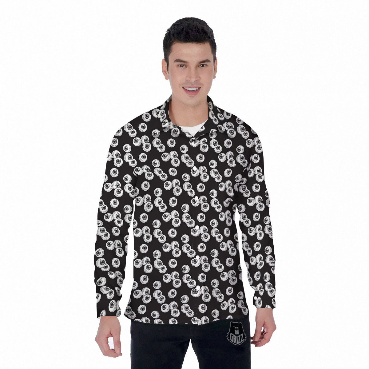 Eyeball White And Black Print Pattern Men's Long Sleeve Shirts-grizzshop