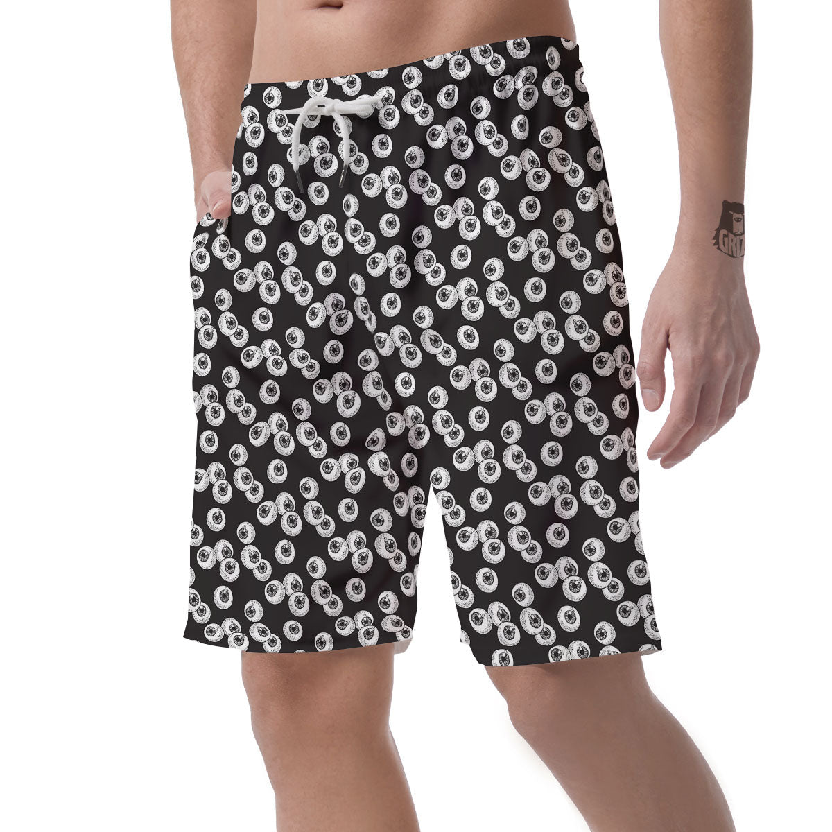 Eyeball White And Black Print Pattern Men's Shorts-grizzshop