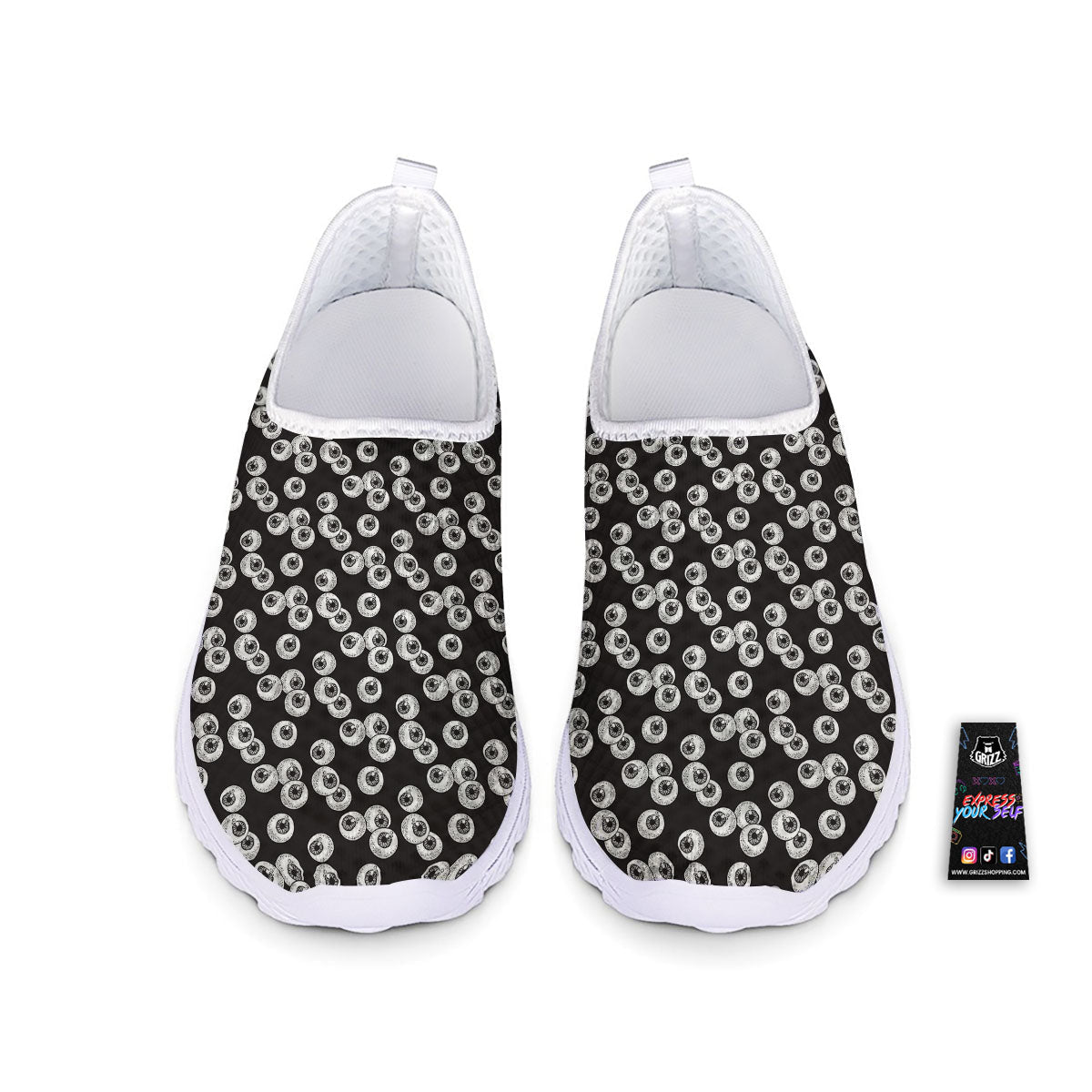 Eyeball White And Black Print Pattern Nurse Shoes-grizzshop