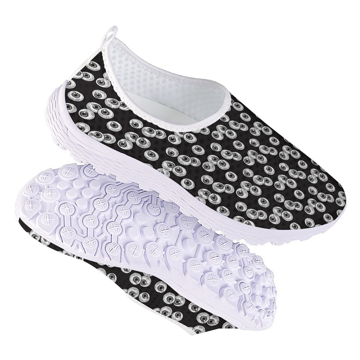 Eyeball White And Black Print Pattern Nurse Shoes-grizzshop