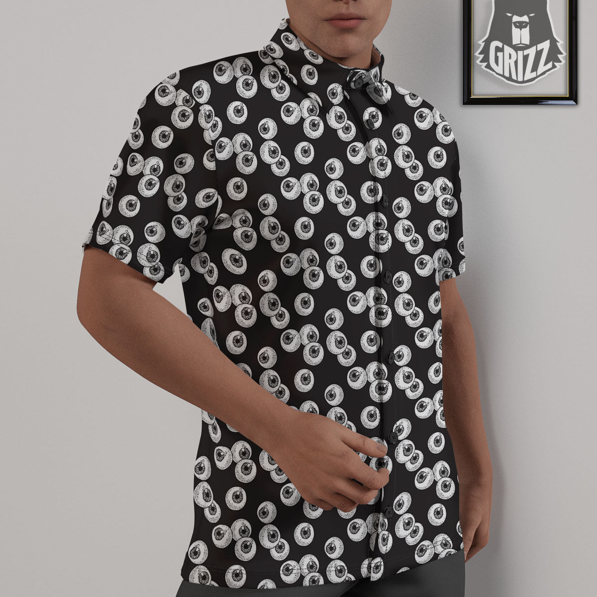 Eyeball White And Black Print Pattern Untucked Shirts-grizzshop