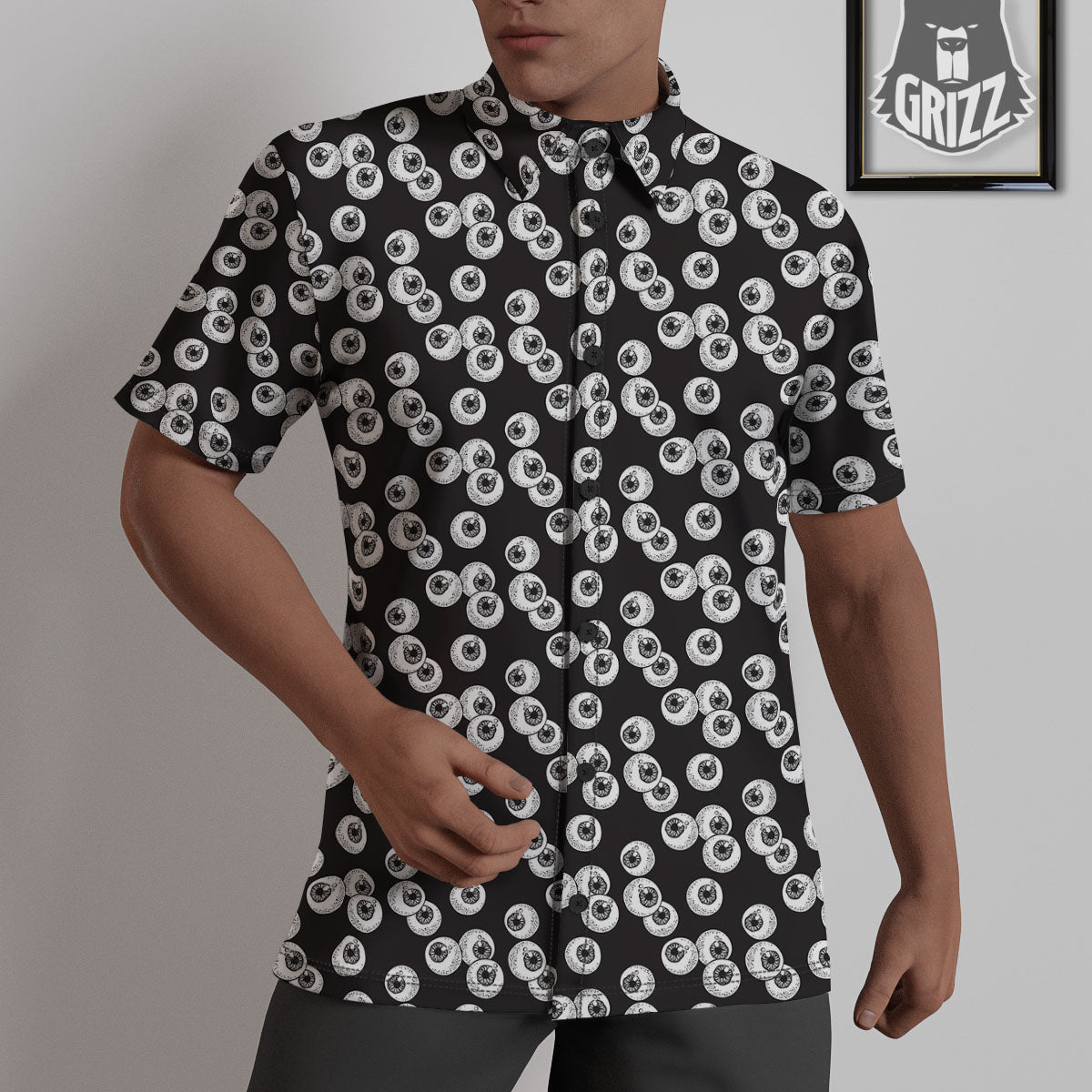 Eyeball White And Black Print Pattern Untucked Shirts-grizzshop