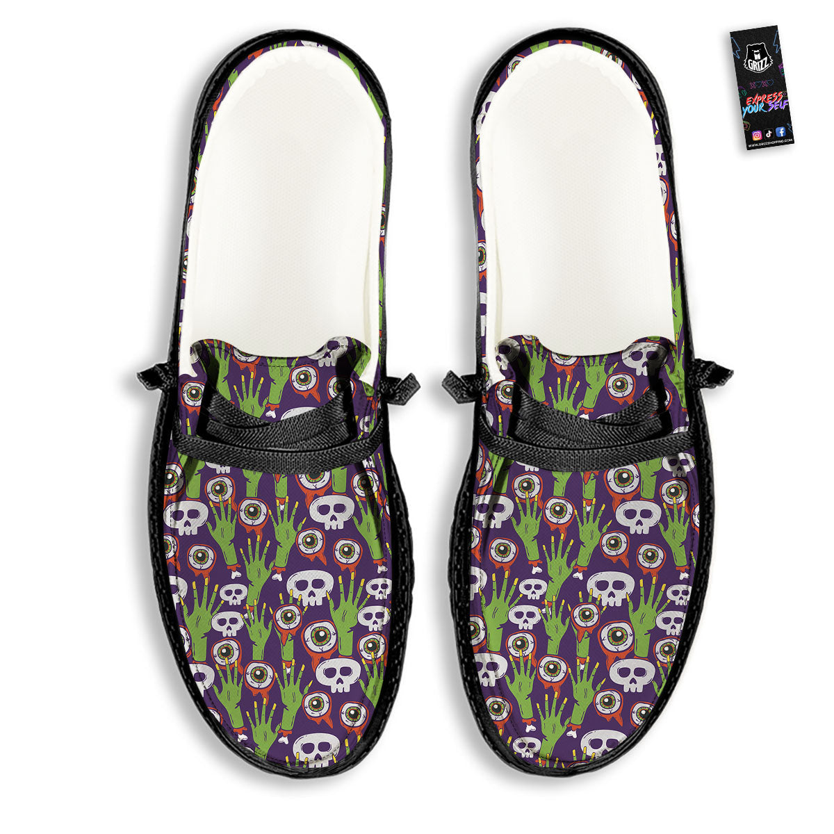 Eyeball Zombie Print Pattern Black Loafers-grizzshop