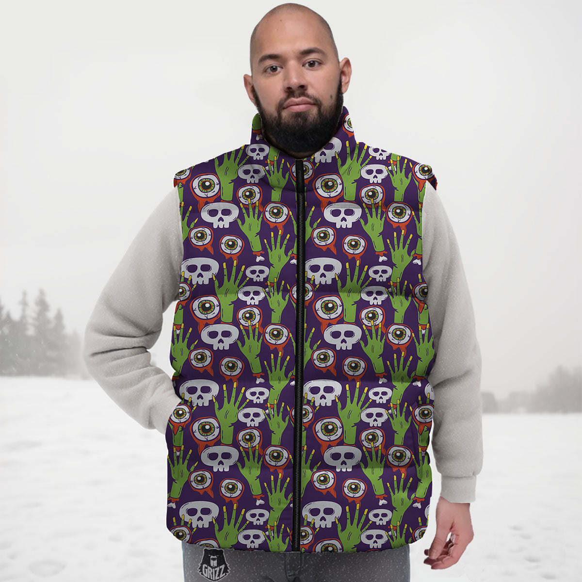Eyeball Zombie Print Pattern Down Vest