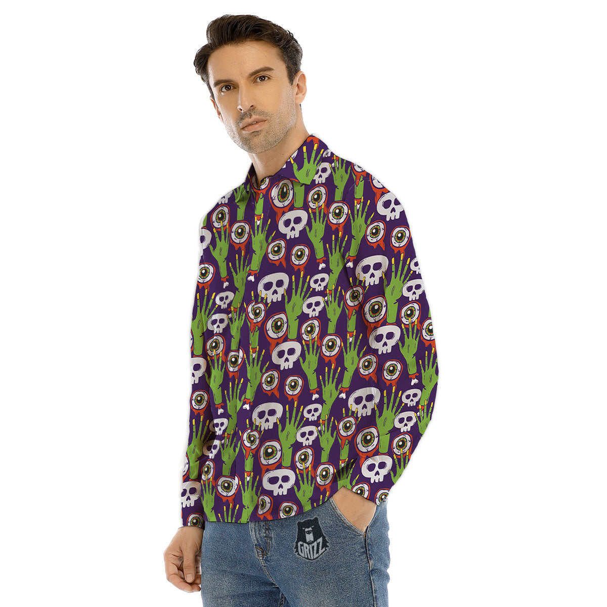 Eyeball Zombie Print Pattern Men's Dress Shirts-grizzshop