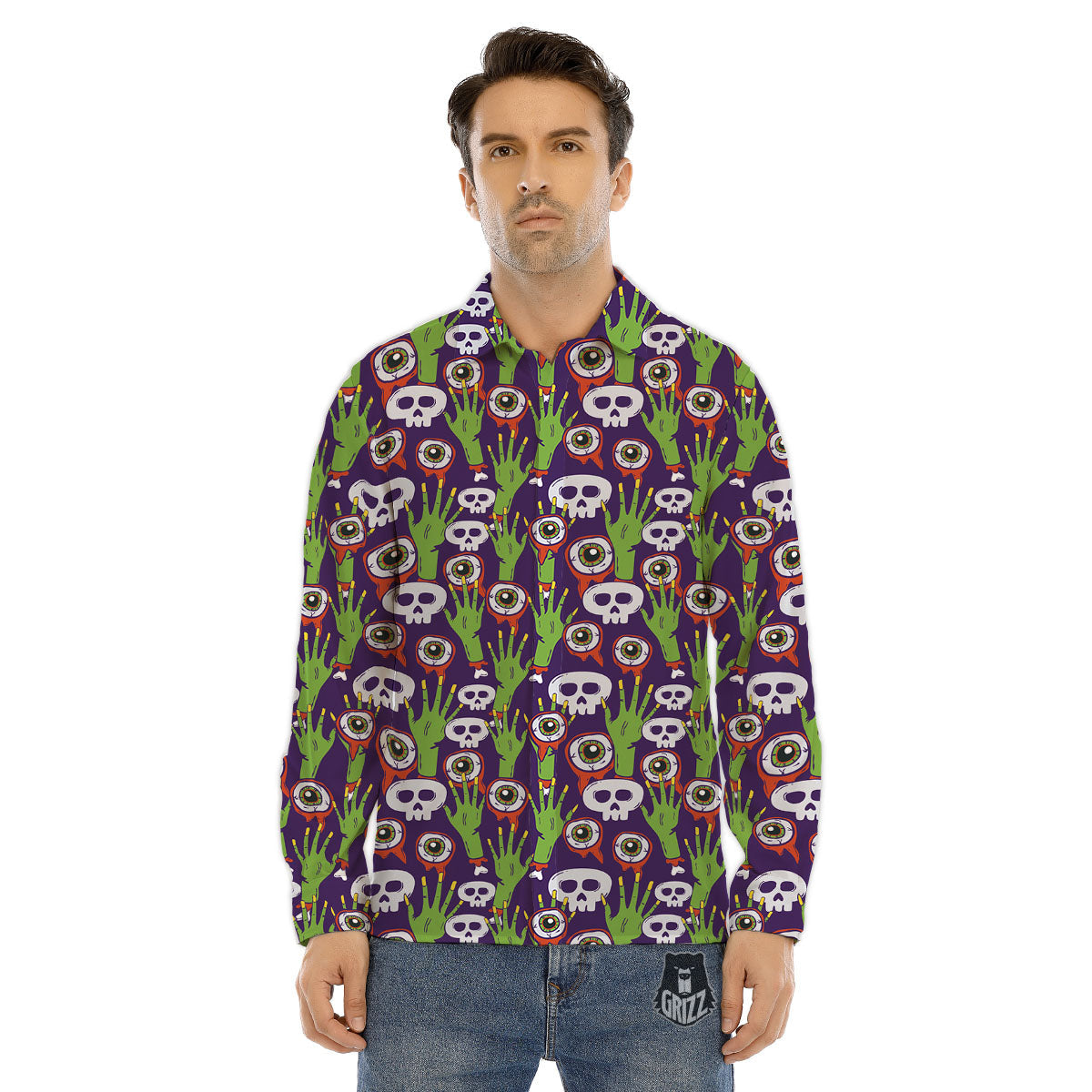 Eyeball Zombie Print Pattern Men's Dress Shirts-grizzshop