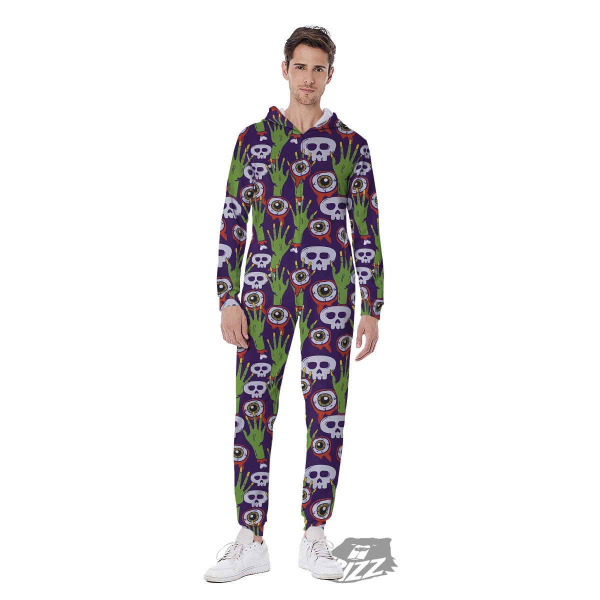 Eyeball Zombie Print Pattern Men's Jumpsuit-grizzshop