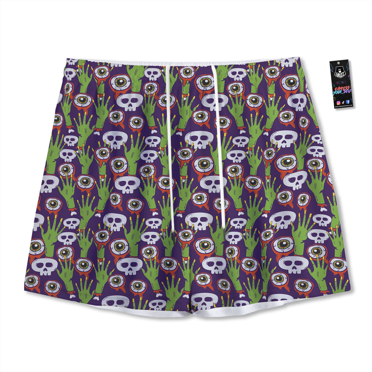 Eyeball Zombie Print Pattern Mesh Shorts