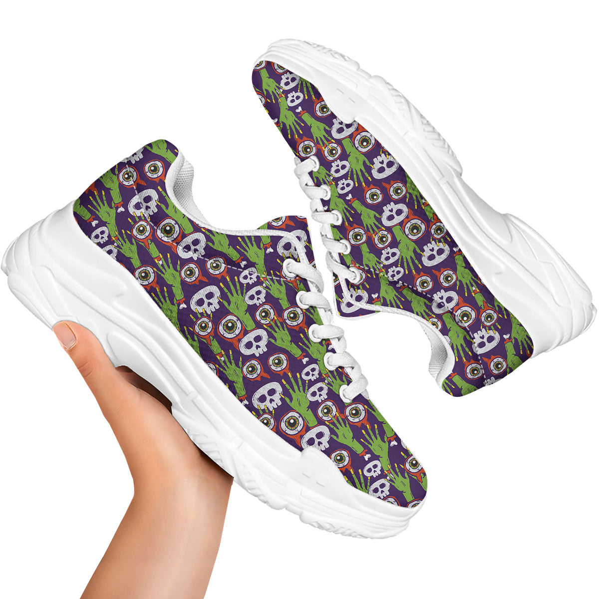 Eyeball Zombie Print Pattern White Chunky Shoes-grizzshop