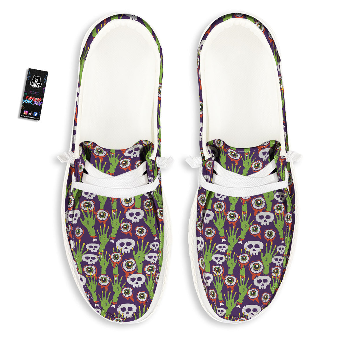 Eyeball Zombie Print Pattern White Loafers-grizzshop