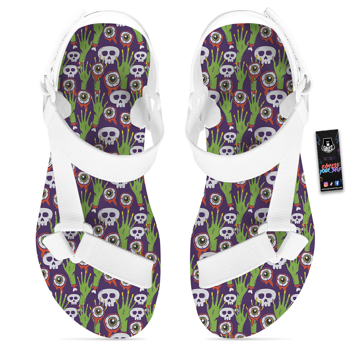 Eyeball Zombie Print Pattern White Open Toe Sandals-grizzshop